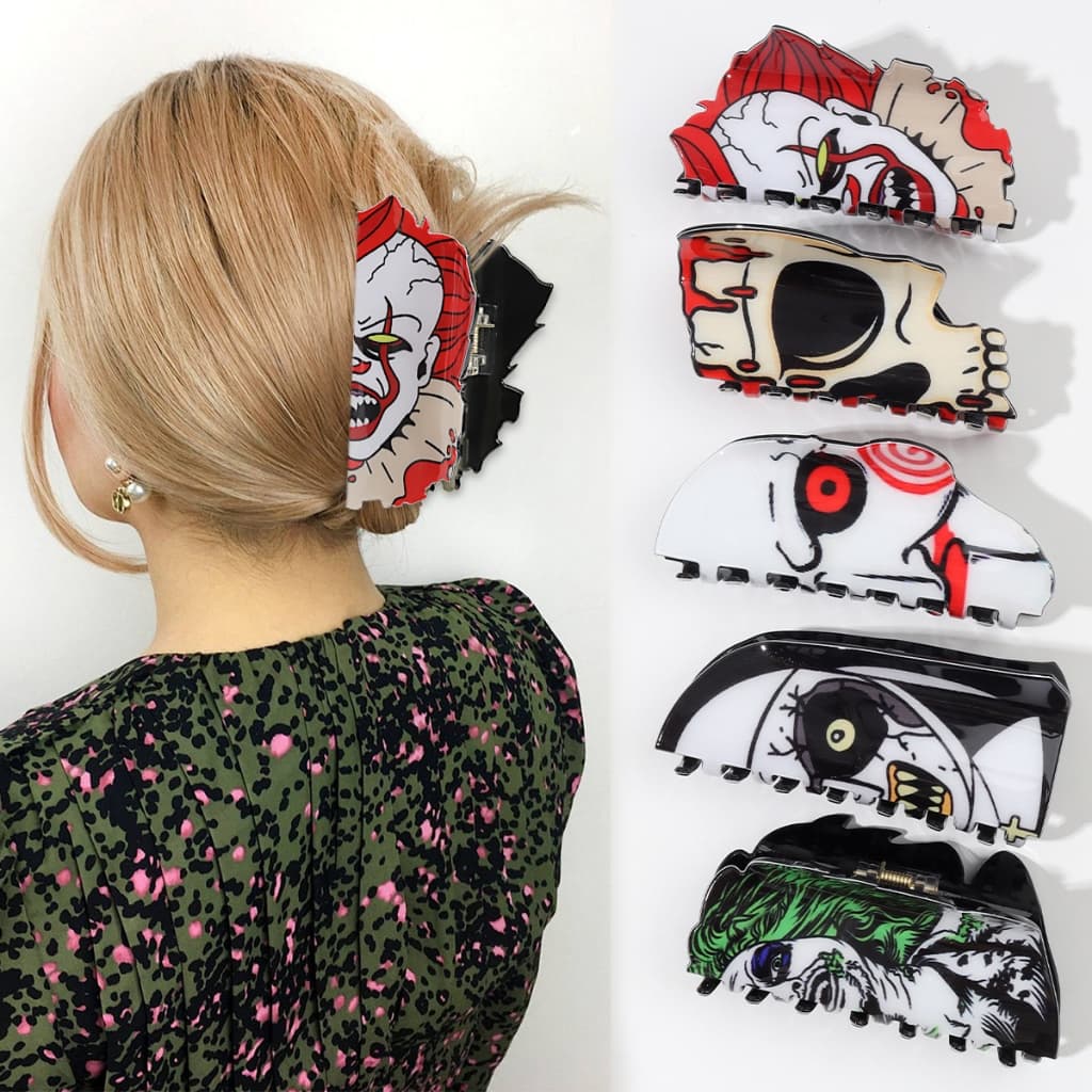 Terror Fantasma Rosto Gótico Grampo De Cabelo Palhaço Crânio Garra Clipes Feminino Acessório Headwear De Halloween