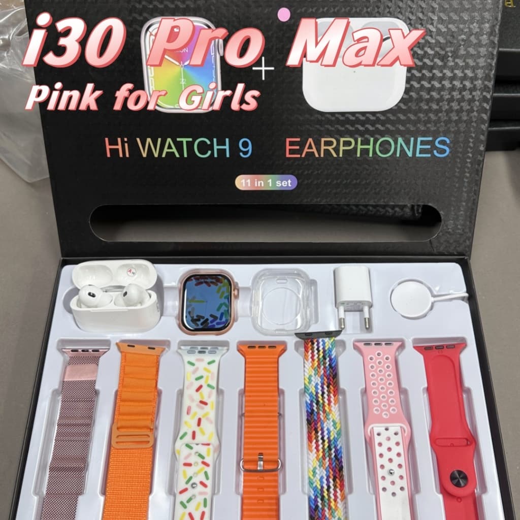 🔥New Pink Hot Sale🔥Code11-In1 Novo i30 pro max Terno Smartwatch Com Fones De Ouvido Caixa Adaptador Carregador Sem Fio