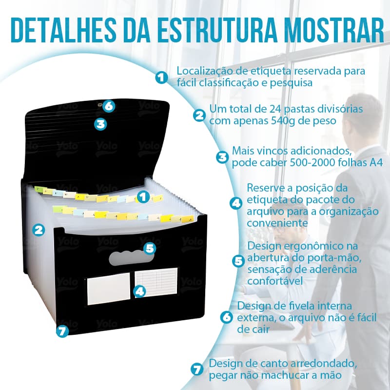 Pasta Organizadora De Arquivos Expansível Para Documentos Com 24 Divisórias