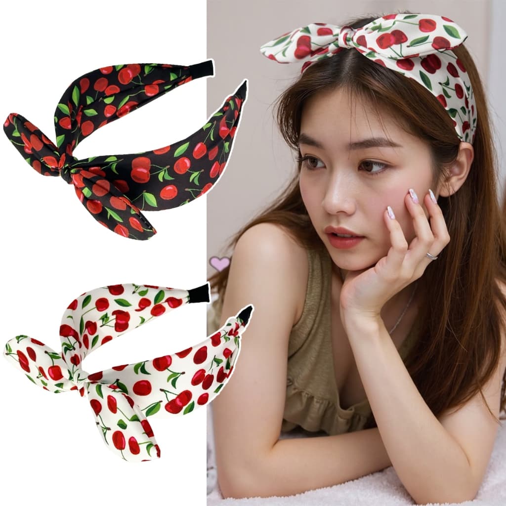 Doce Cereja Impresso Tiara De Cabelo Headband Knotted Arco Larga Faixa De Cabeça Moda Feminina Headwear