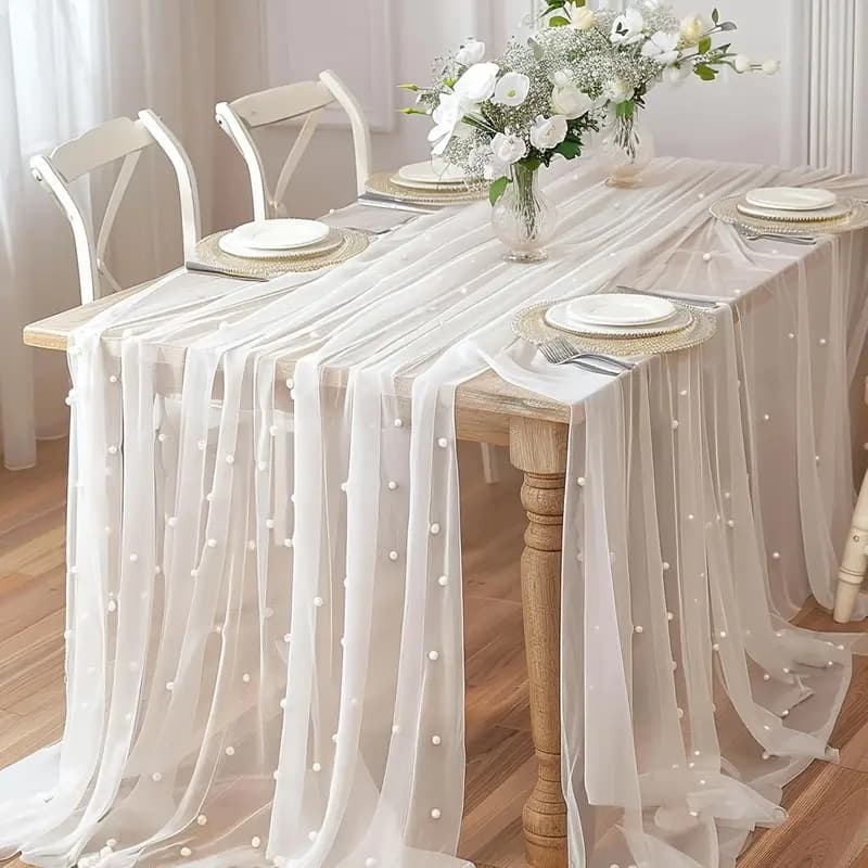 Corredor De Mesa De Casamento Tecido De Tule Decorativo Para Festa Chá De Noiva Arco Renda Toalha Rústica Véu Sobremesa