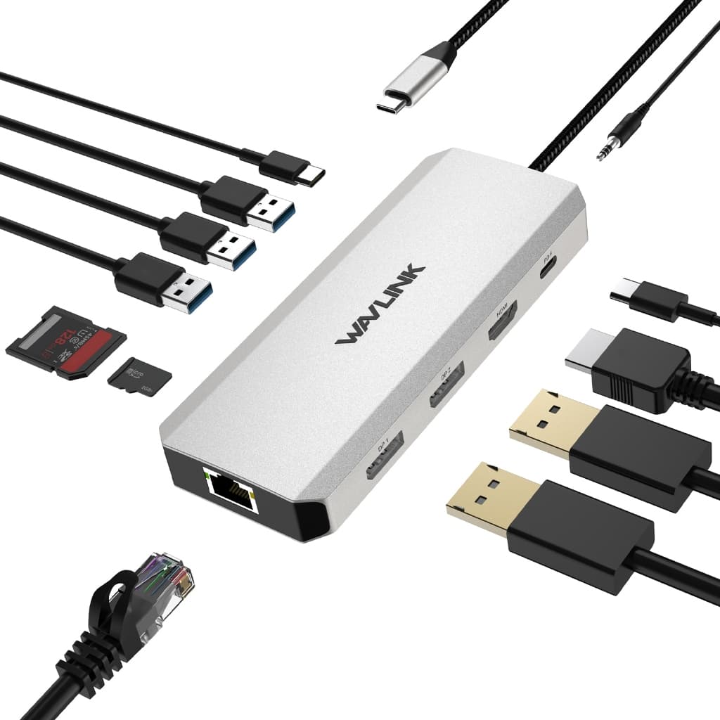 Estação De Acoplamento WAVLINK 12 Em 1 Com HDMI 4K , DP Duplo 8K , PD De 100 W , USB3.1 De 10 Gbps , USB2.0 , RJ45 , Slo