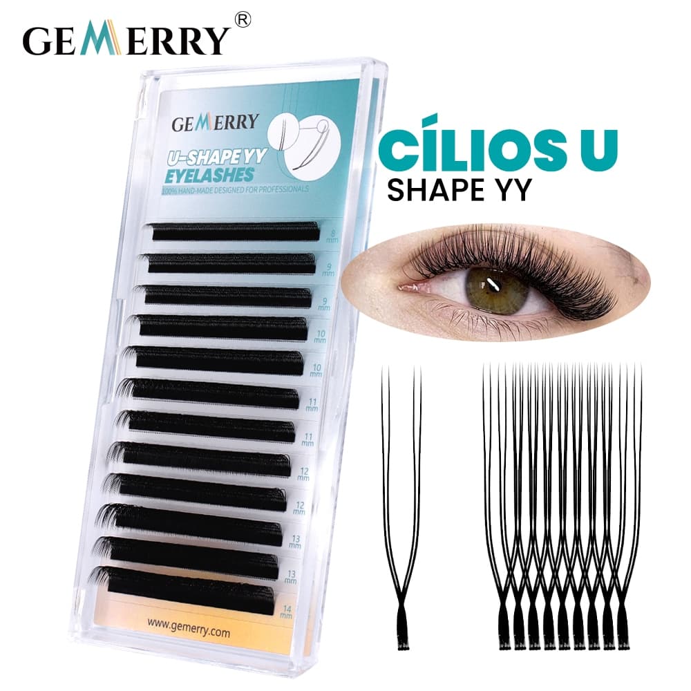 Gemerry Cilios Para Extensão U Forma de Cílios UYY 07CD Cílios Postiços Naturais Kit Tufinho Lash Designer