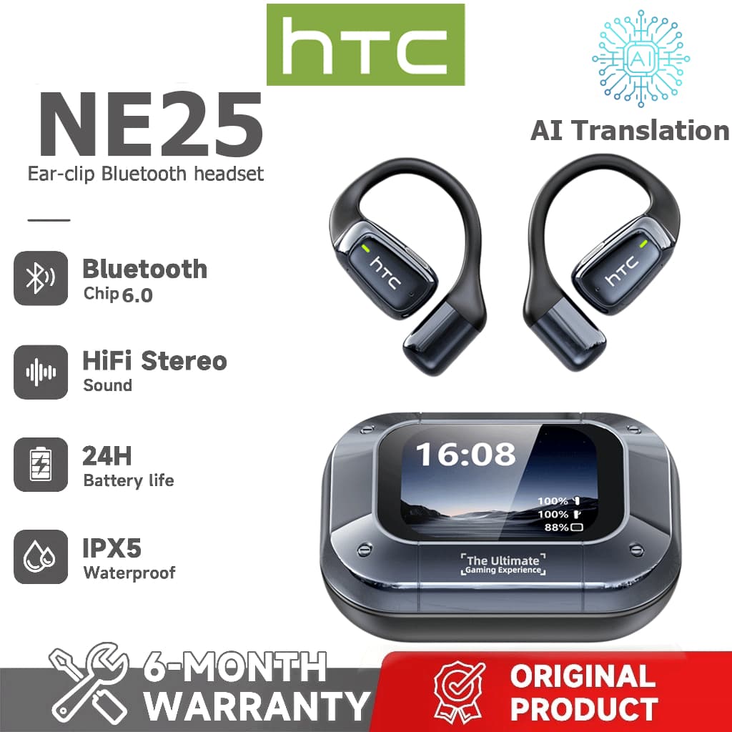 HTC NE25 AI Tradução Headset Tradução em tempo Real TWS Fone de ouvido Bluetooth Bluetooth 6.0 HiFi Qualidade de som IPX