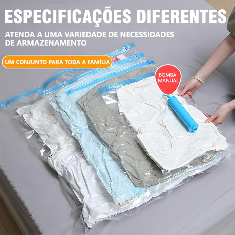 KIT Saco a Vácuo+Bomba manual Para Viagem Organização de Roupas Mala Viagem Guarda Roupas