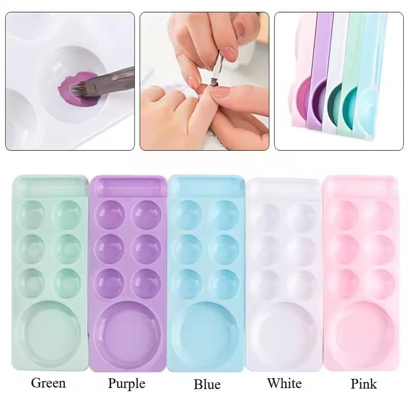 Bandejas De Esmalte Para Unhas , Paletas De Aquarela , Bandeja De Pintura De Plástico , 7 Furos Com Suporte Caneta , Pal