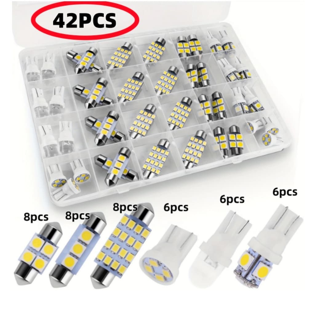 Kit 42PCS T10 de Lâmpada LED para Interior de Carro, Luz de Mapa, Porta, Placa de Licença