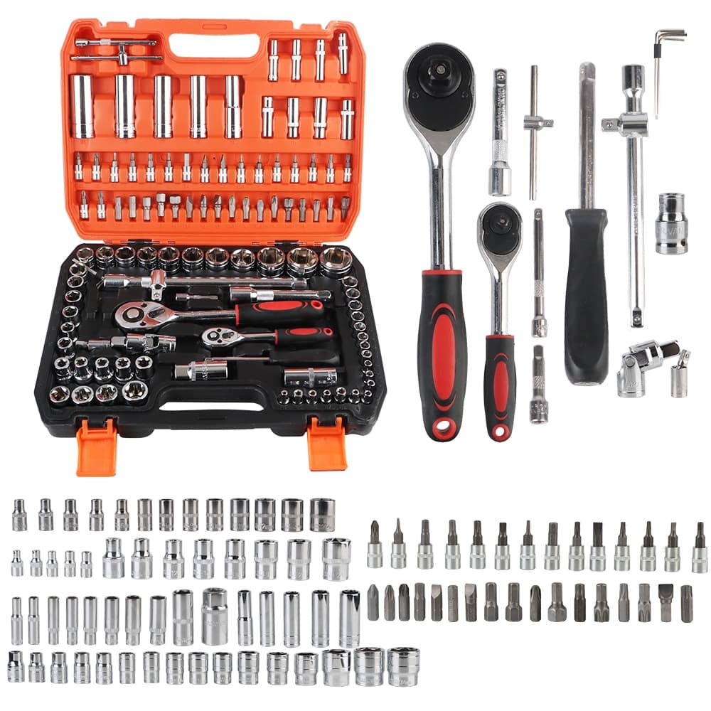 Kit De Ferramentas 108 Peças Jogo De Soquetes Chave Catraca Reversível Com Maleta Jogo