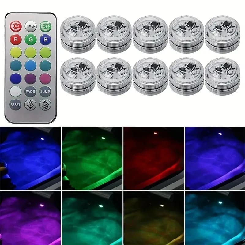 Novo Adesivo Sem Fio LED Interior Do Carro Luz Ambiente Controle Remoto Decoração Auto Telhado Pé Atmosfera Lâmpada Bici