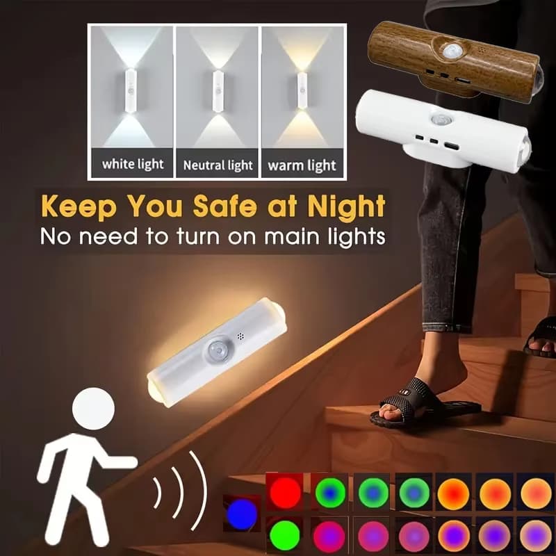 2 Pçs Novo Sensor De Movimento Luz Noturna USB Recarregável Auto Ligar/Desligar Lâmpada Brilho Ajustável Para Corredor E