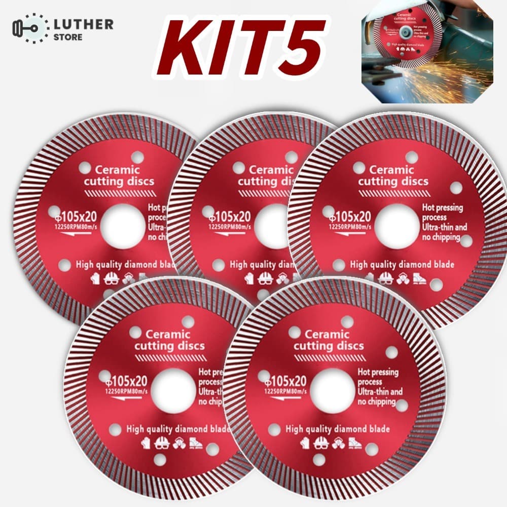 Kit2/3/5 Disco de Corte Diamantado Porcelanato 105 mm x 20 mm - 1,4mm A qualidade Super Fino Diamantado