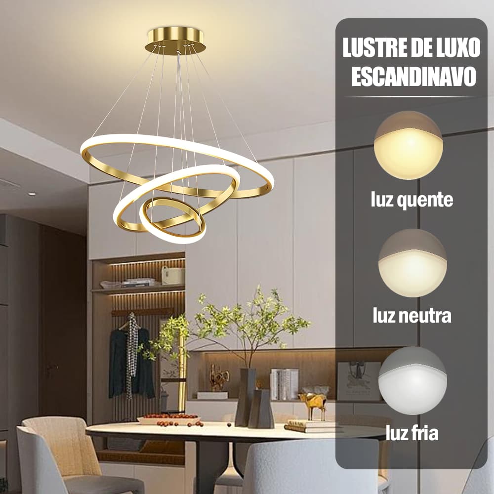 Lustre de Teto Nórdico Luxuoso com 3 Cores (110V - 220V): Ideal para Sala de Jantar e Sala de Estar