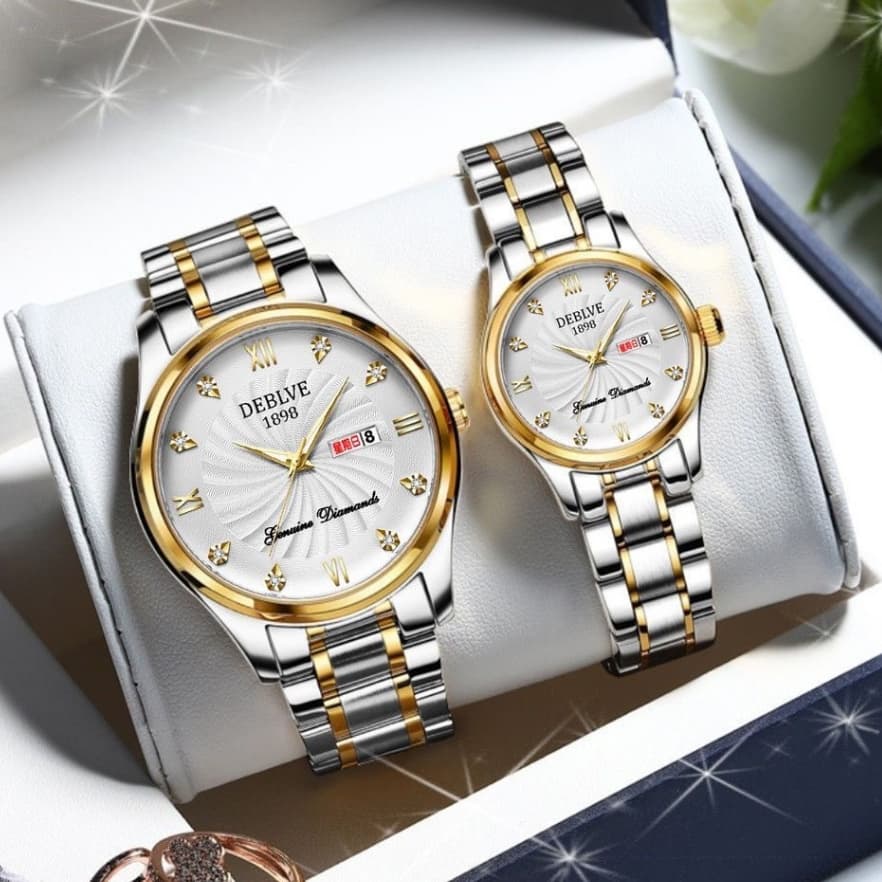 Heheshopfeed Com Caixa Relógio De Casal Calendário Duplo Automático De Luxo Para Homens/Mulheres Aço À Prova D'água Orig