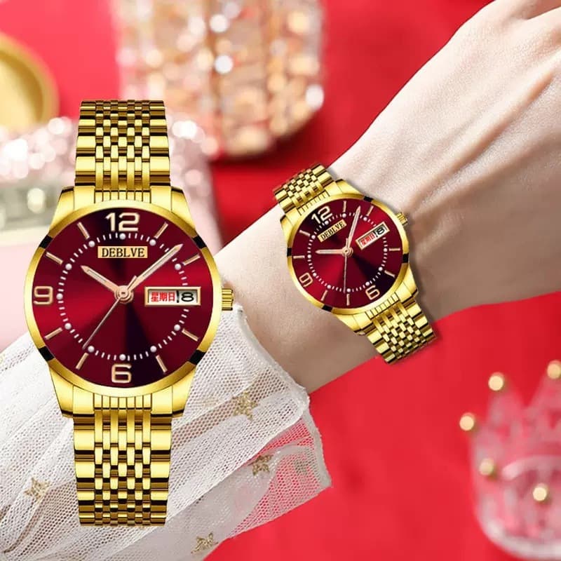 [Caixa Grátis] DEBLVE Original Moda Feminina Luxo Calendário Duplo Relógio À Prova D'água De Aço Inoxidável Luminoso Ana