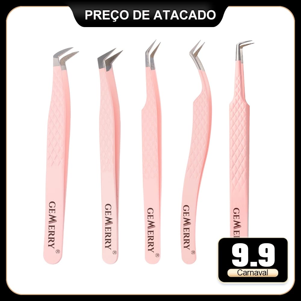 GEMERRY Pinça De Aço Inoxidável Rosa Extensões De Cílios De Alta Precisão Anti-Estática Com Pontas De Fibra Ferramentas