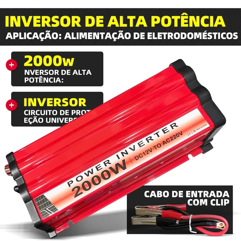 Conversor De Energia Para Veículo Inversor De Onda Senoidal Pura 12V A 220V 2000W