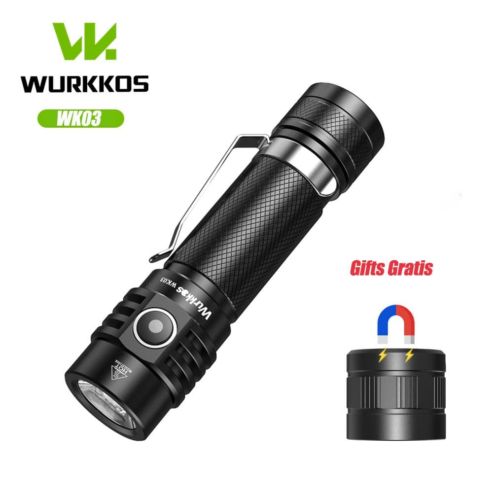 Wurkkos WK03 Nichia 519A 1200lm USB Tipo-C Carregamento 18650 Bateria Lanterna ATR EDC