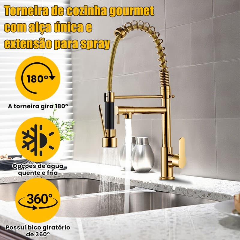 360° Torneira De Cozinha Gourmet Duo Spray Misturador De Chuveiro Preto Premium Torneiras Removíveis