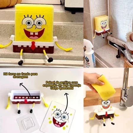 Porta Esponja Bob Esponja Divertido - Escorredor com Drenagem para Cozinha e Banheiro