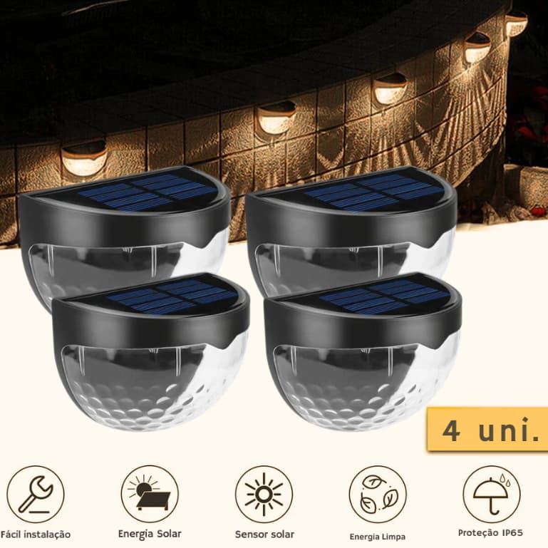 4 Peças Lampada Solar À Prova D'água Para Decoração De Jardins - Luminaria Para Parede e Escada