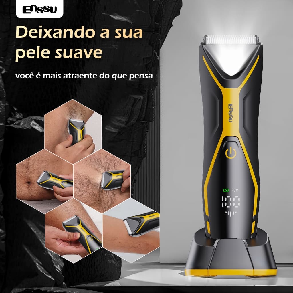 Aparador de Pelos Sem Fio Impermeável com LED para Peito Virilha e Corpo