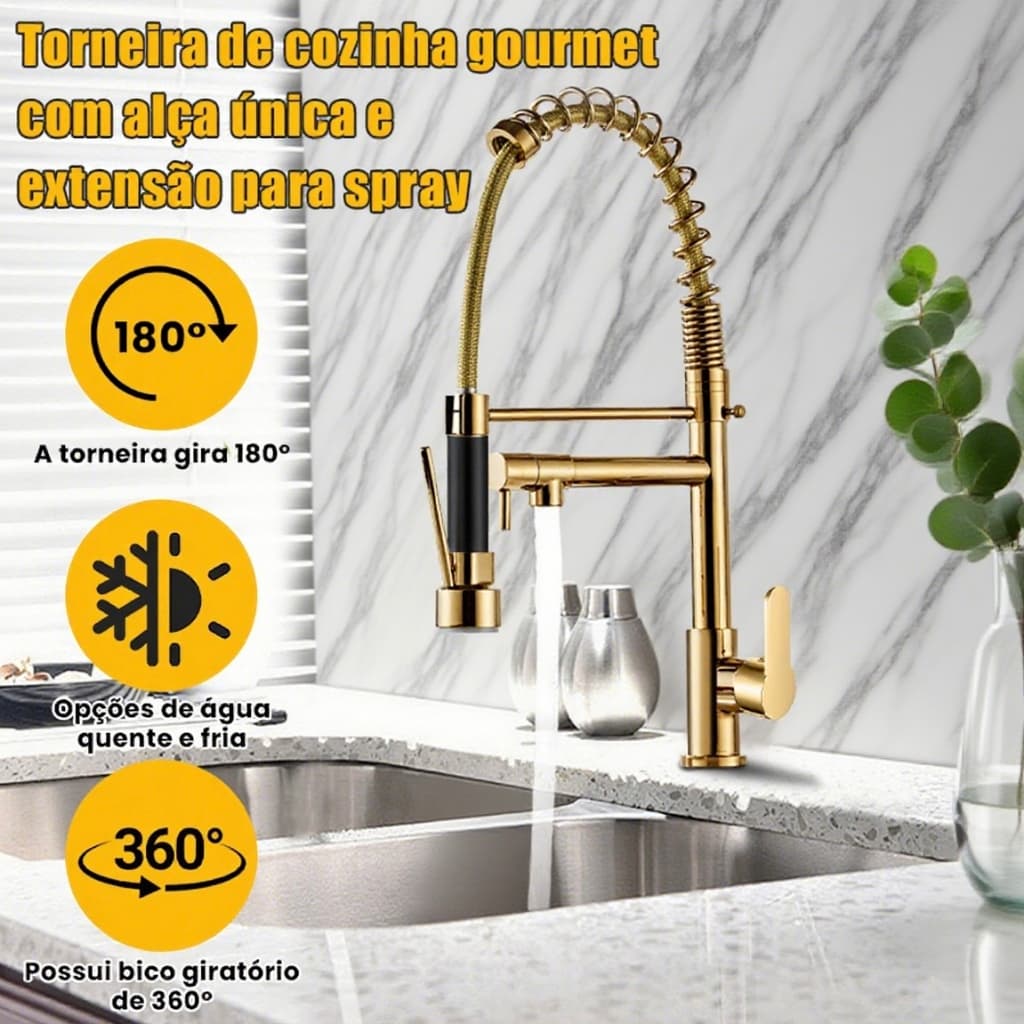 Torneira Cozinha Gourmet Monocomando Com Spray Extensor-preto