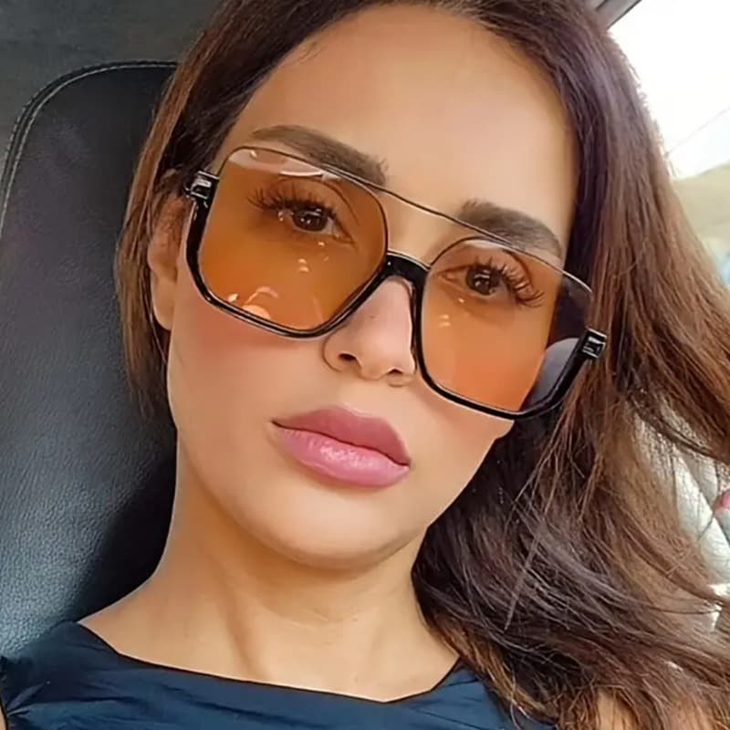 Óculos De Sol Quadrada Lente Champanhe Pêssego Moda Feminina