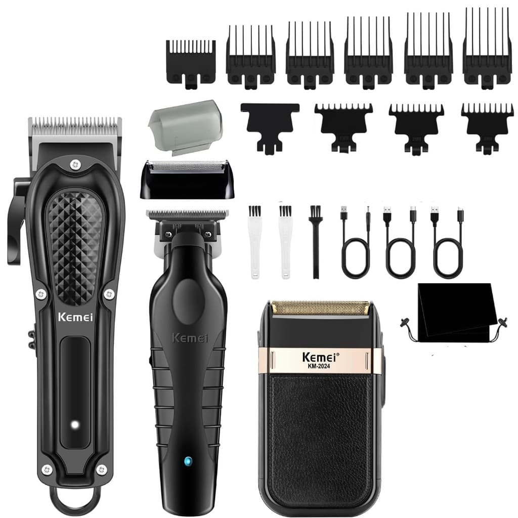 Kemei Profissional Máquina De Cortar Cabelo Dos Homens Sem Fio Barbeiro Trimmer Folha Barbeador Conjunto Recarregável Na