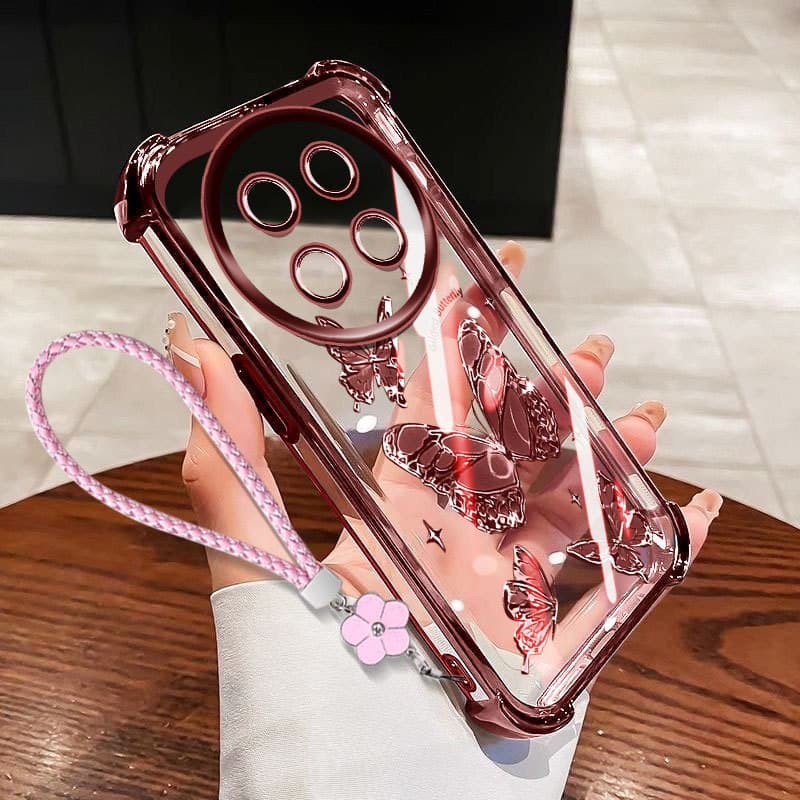 Capa De Telefone VRQR Para Huawei Honor X9D X9C 5G Magic 7 Lite 5G Quatro Borboletas Com Corda De Flor Transparente À Pr