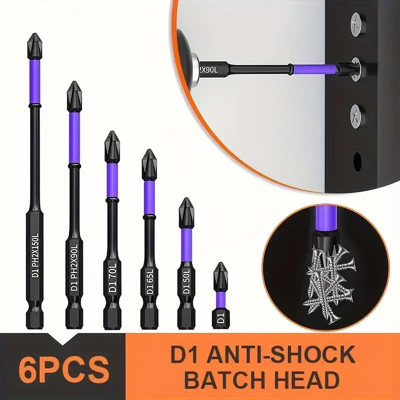 Jogo 6 Ponteiras Philips Magnéticos PH2 de Impacto Anti Derrapante Parafusadeira Bits Cruzado