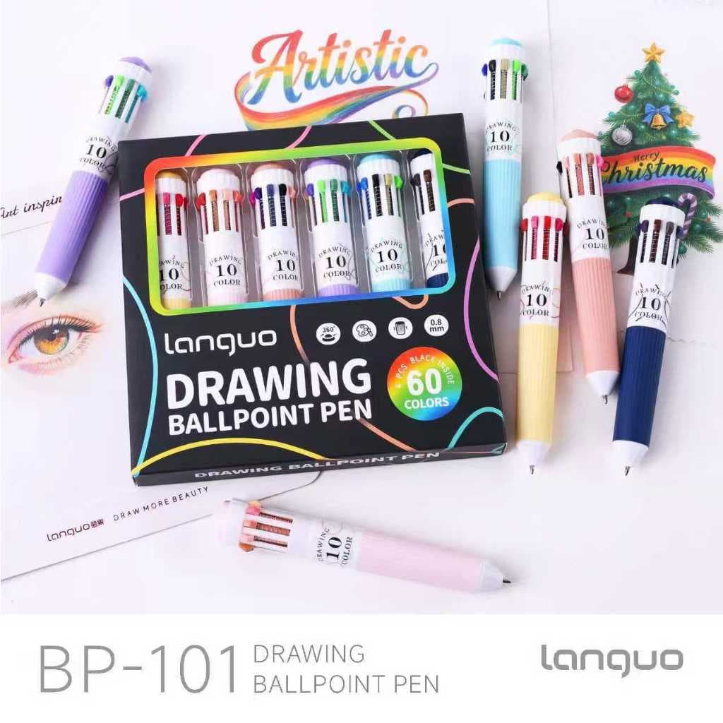 Languo Novo 60 Cores Caneta Esferográfica/Conjunto 10 Em 1 Macaron Multicolorido Estudantes Crianças Pintura E Graffiti