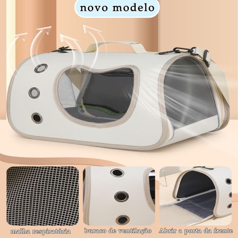 Bolsa Portátil Plegável Multifuncional para Pet com Cabine Espacial Ventilada para Gato, Modelo de Ombro e de Mão