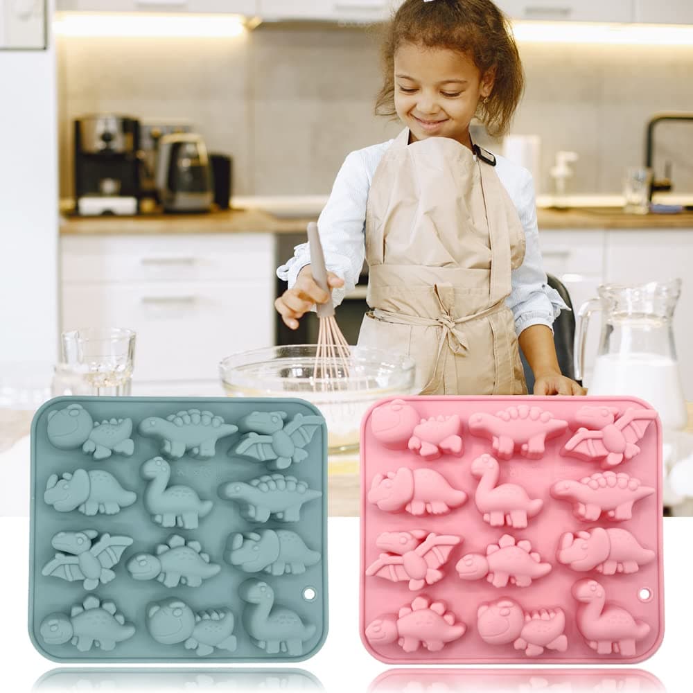 3D Moldes De Silicone De Dinossauro Fofo De 12 Cavidades Temático Bandeja De Molde Para Bolo De Chocolate Mousse