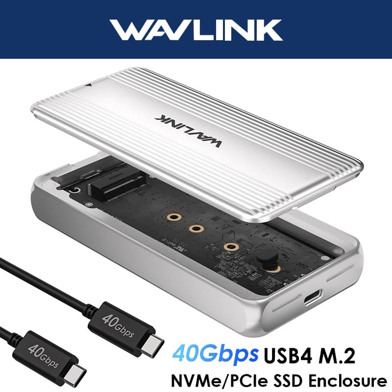 WAVLINK 40 Gbps USB4 PCIe NVMe SSD Gabinete B + M/- Key Para MacBook/Mac Mini M4/M3/M2/M1
