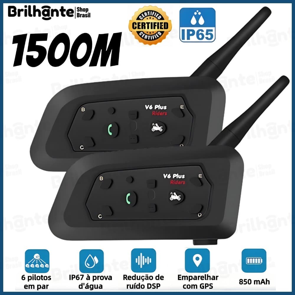 V6 PLUS Mais Fone De Ouvido Intercomunicador De Capacete De Motocicleta Bluetooth Com Interfone BT De 1500M