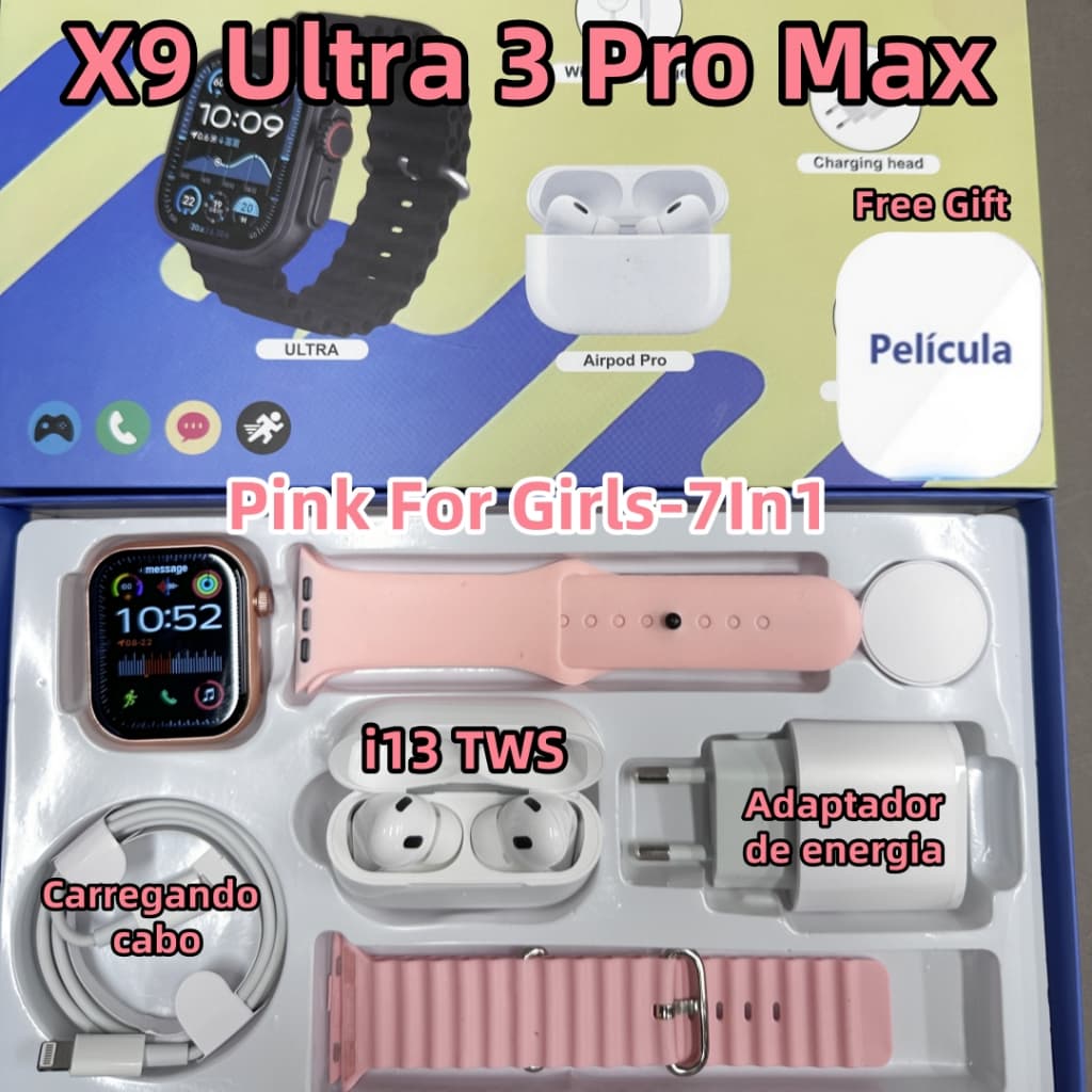 【Gift i13 🎧】T55 Pro Max 2.0-X9 Ultra3/7In1 , Conexão Bluetooth De Sistema Duplo , Monitoramento De Saúde Mais Recente