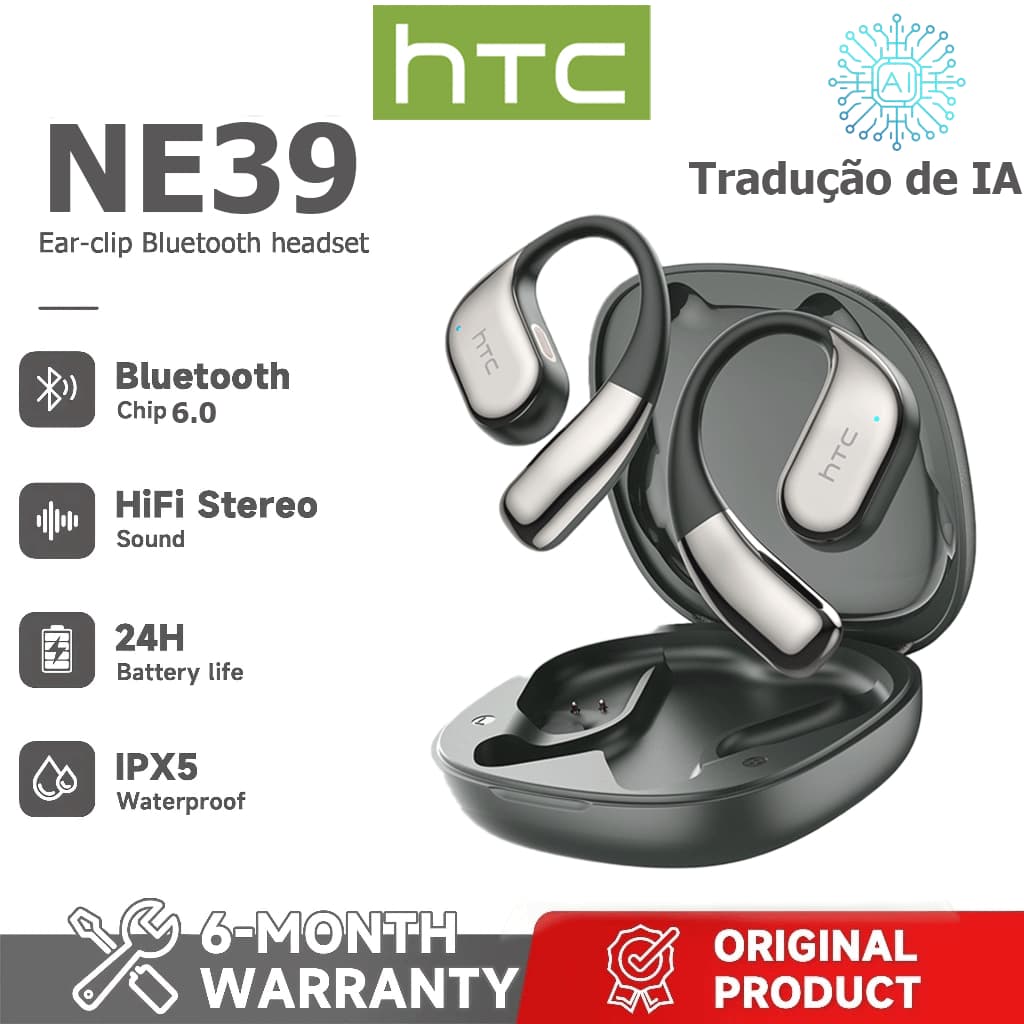 HTC NE39 AI Tradução Headset Tradução em tempo Real TWS Fone de ouvido Bluetooth Bluetooth 6.0 HiFi Qualidade de som IPX