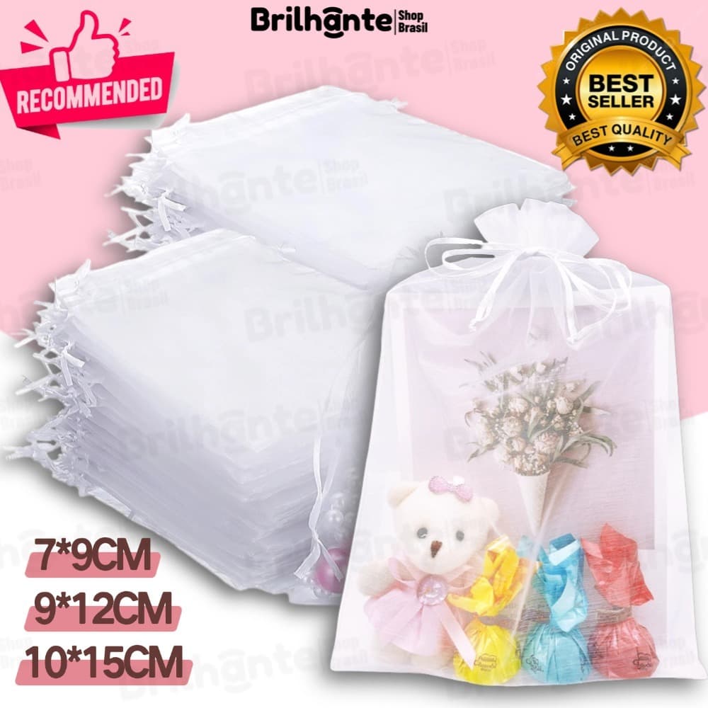 Kit 50/100 Un Saco Saquinho Organza Tule Saquinho 7x9 9x12 10x15 Branco Festa Casamento