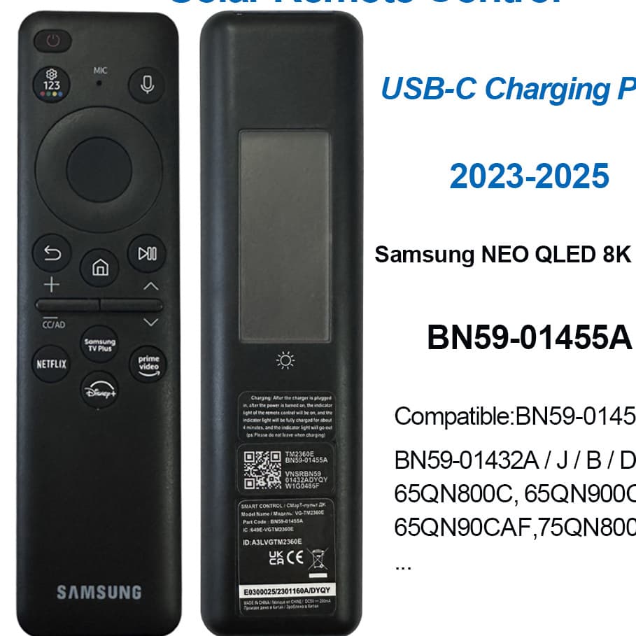 Para Novo Controle Remoto Solar Samsung LED Inteligente Android TV Função De Voz 4K 8K UHD BN59-01455A 2023-2025 Modelos