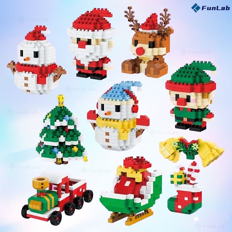 Conjunto Mini Blocos de Montar Natal Vila Natalina DIY Decoração Criativa Presente Infantil