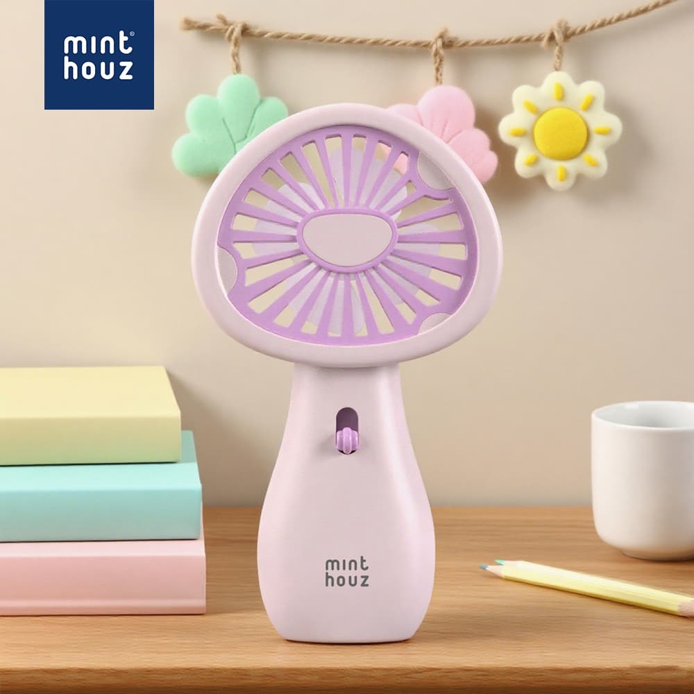 Ventilador Elétrico Bonito Minthouz Para De Resfriamento Recarregável Portátil Infantil Com Luz Azul