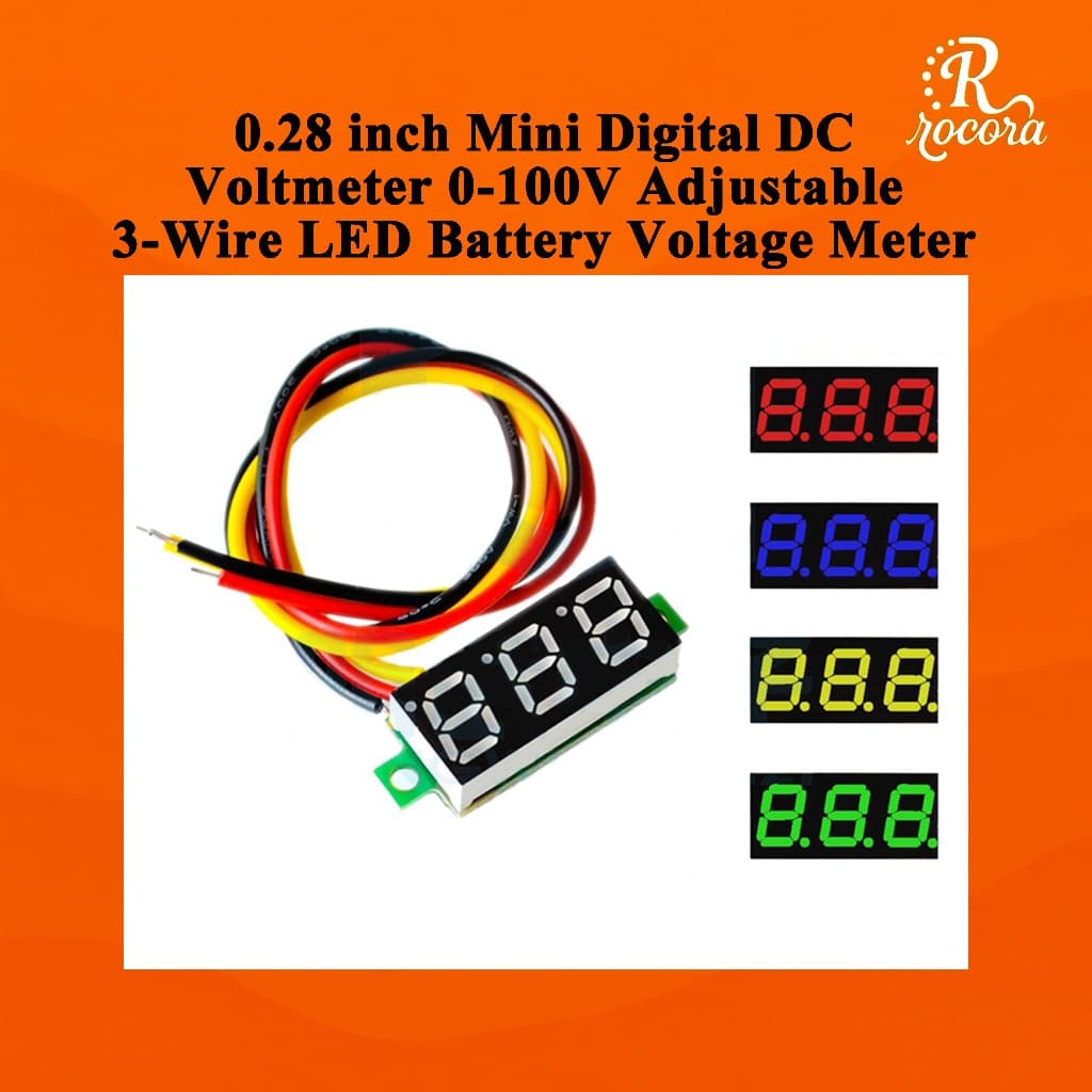 Mini Voltímetro Digital DC De 0.28 Polegadas 0-100V Ajustável Medidor De Tensão De Bateria LED De 3 Fios