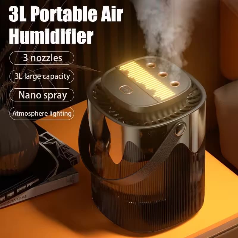 Umidificador De Ar Doméstico Com 3 Portas De Spray 3L Grande Capacidade Recarregável Pequeno Difusor De Aroma Mudo Para