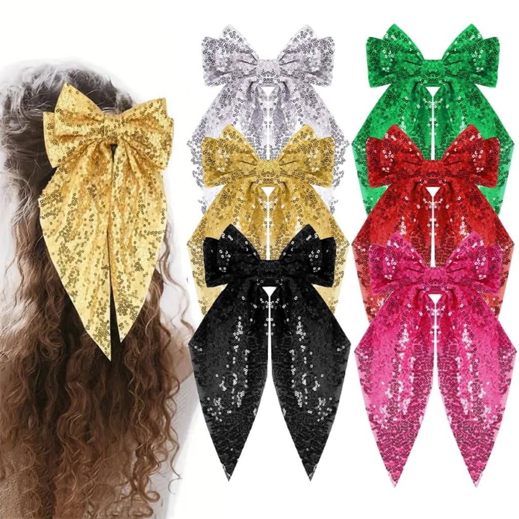 Grampos De Cabelo Com Laço Glitter/Lace Cauda Longa Sequins Presilha Para Cabelo/Festival Festa Moda Feminina Acessórios