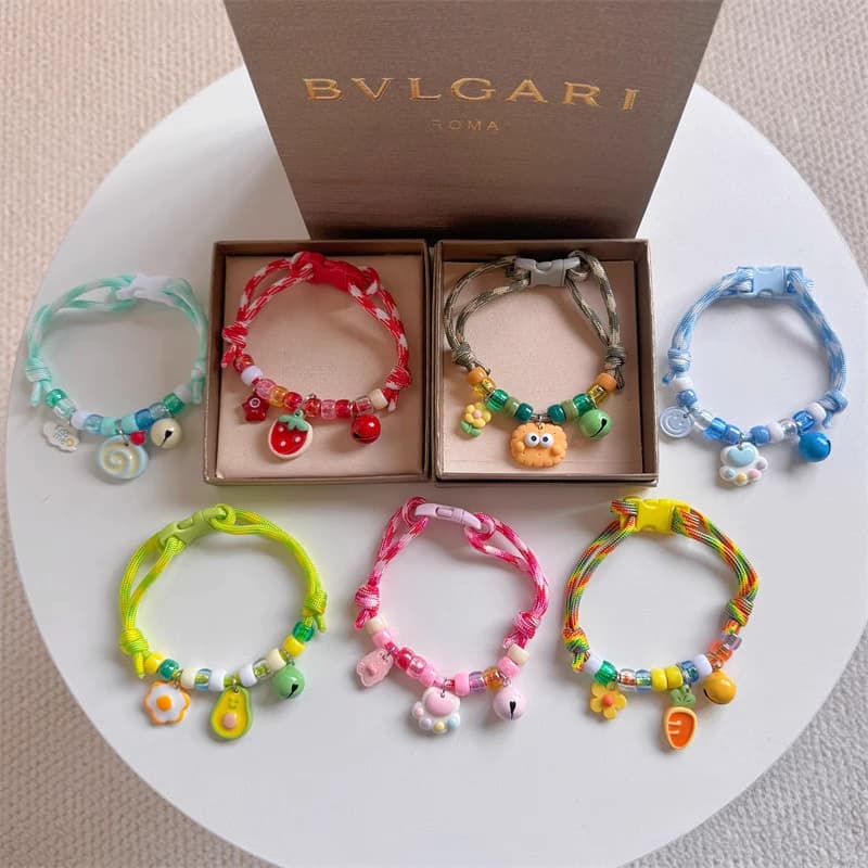 Coleira Colorida Ajustável Para Animais De Estimação Com Design De Rosto Sorridente De Coração-Urso De Pelúcia Estilo Fr