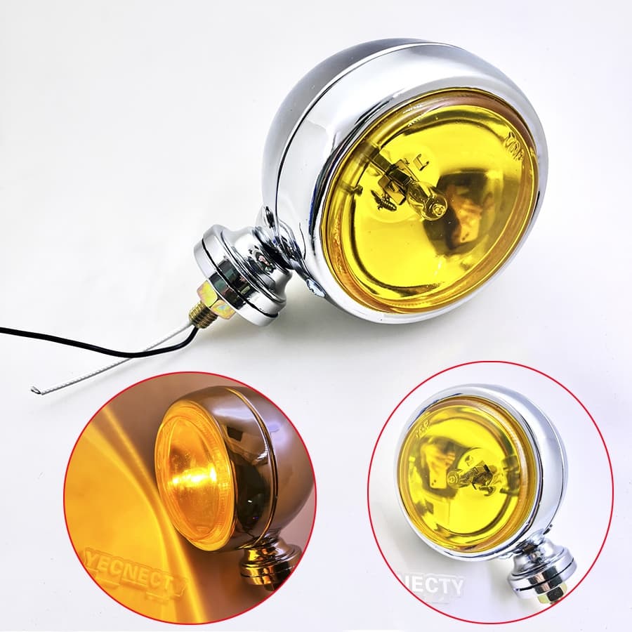 Universal Chrome Redondo Motocicleta Nevoeiro Lâmpada Lente Amarela Moto Auxiliar Farol Dianteiro Para Ducati Honda Bene