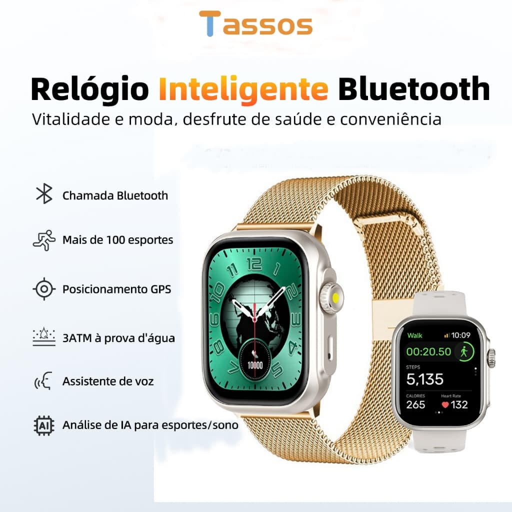 TASSOS Smartwatch HD 1,85 polegadas Bluetooth Esportivo Saúde 3ATM GPS  ChatGPT