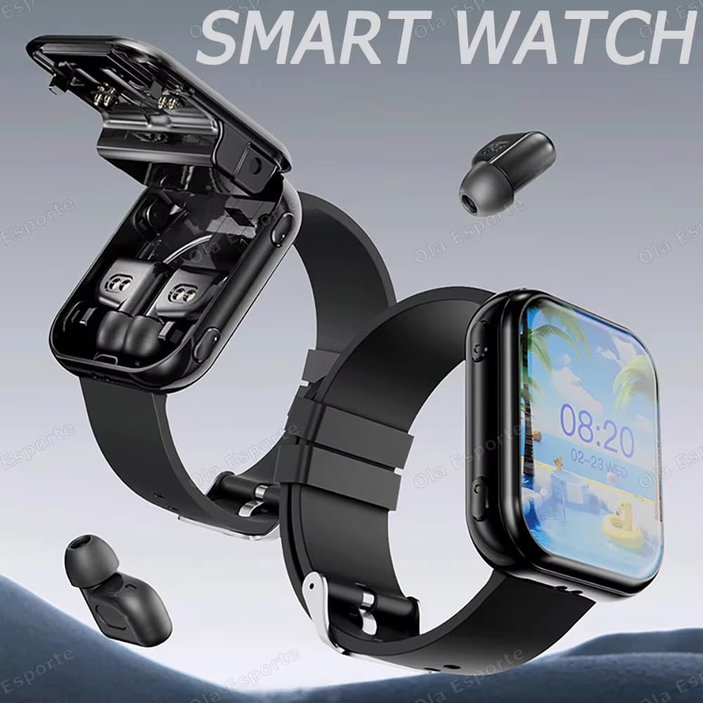 TWS 2 Em 1 Novo Smartwatch Relógio Inteligente 2025 Fones De Ouvido Bluetooth Alta Fidelidade Qualidade Som Chamada Moni