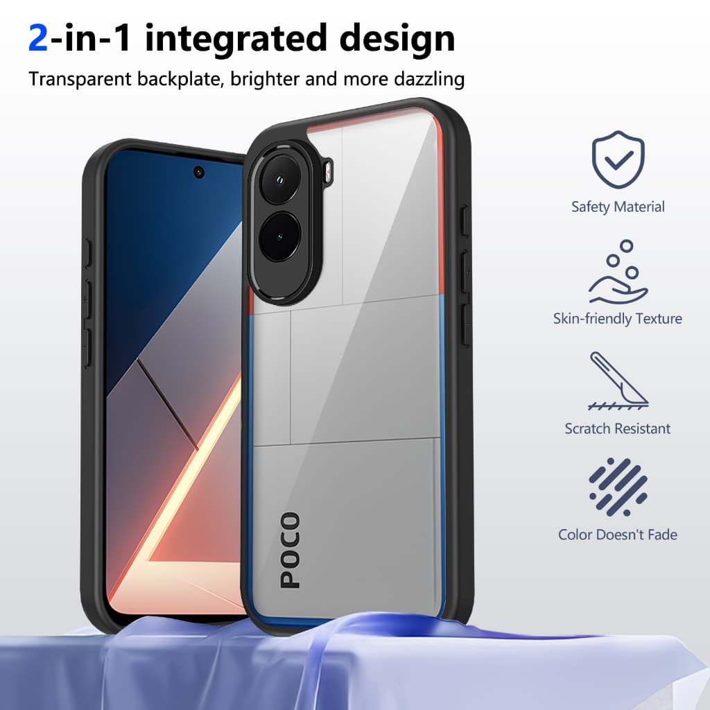 Xiaomi POCO M7 M6 M5 M4 Pro 4G 5G 2025 Acrílico Traseiro Fosco Caso Transparente Soft Silicone Borda À Prova De Choque A
