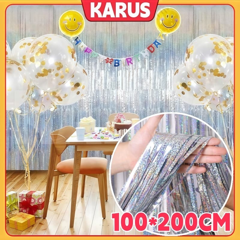 Cortinas De Franja Metálica Holográfica 200cm Decoração De Festa